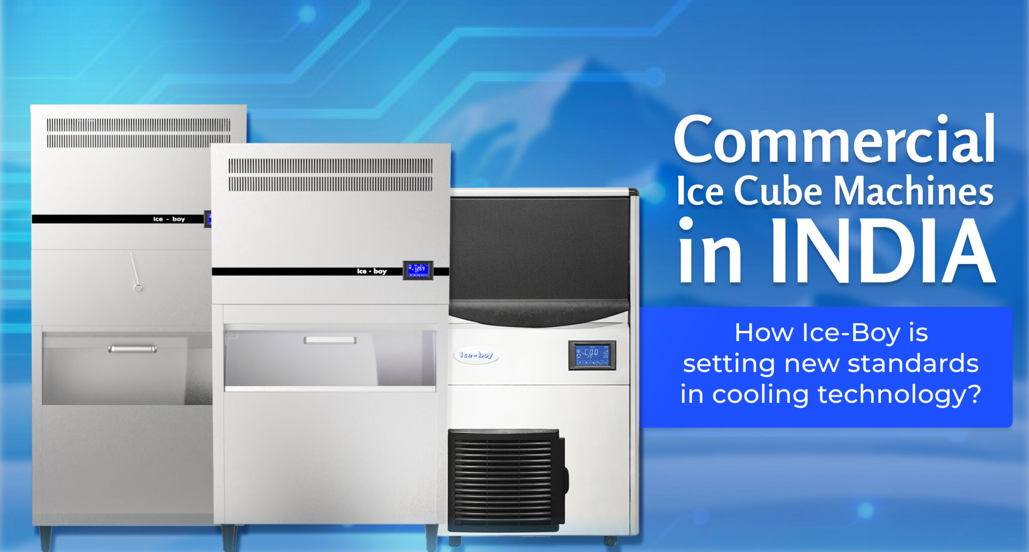 A modern hotel kitchen or bar with an Ice-boy ice machine producing crystal-clear cubes.