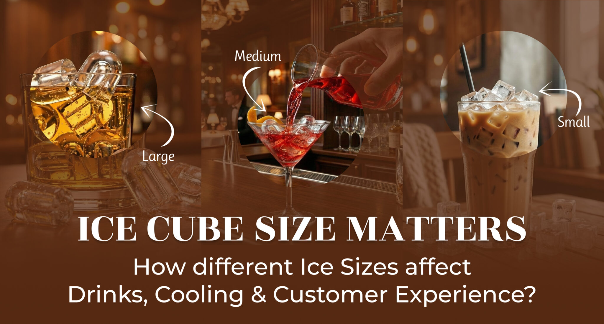 Ice cube size matters – large, medium, and small ice cubes used in drinks
